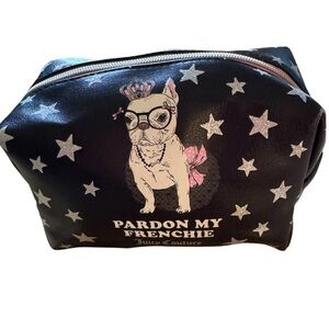 Juicy Couture Pardon My Frenchie Bulldog Cosmetic Bag Pouch Black with Stars Y2K
